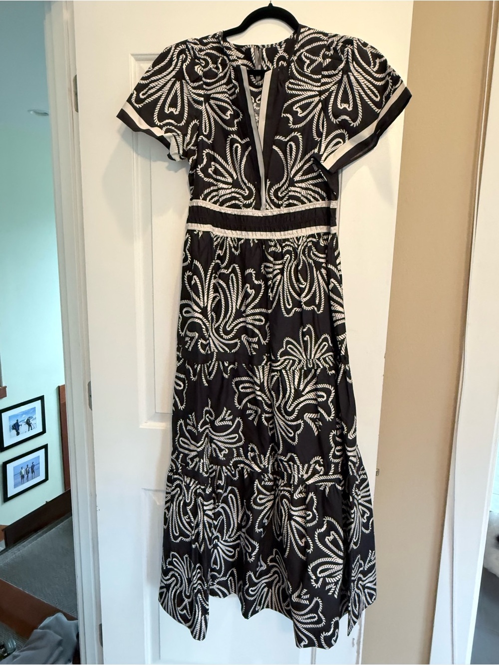 Anthropologie Black and White Floral-Print Summerset Dress